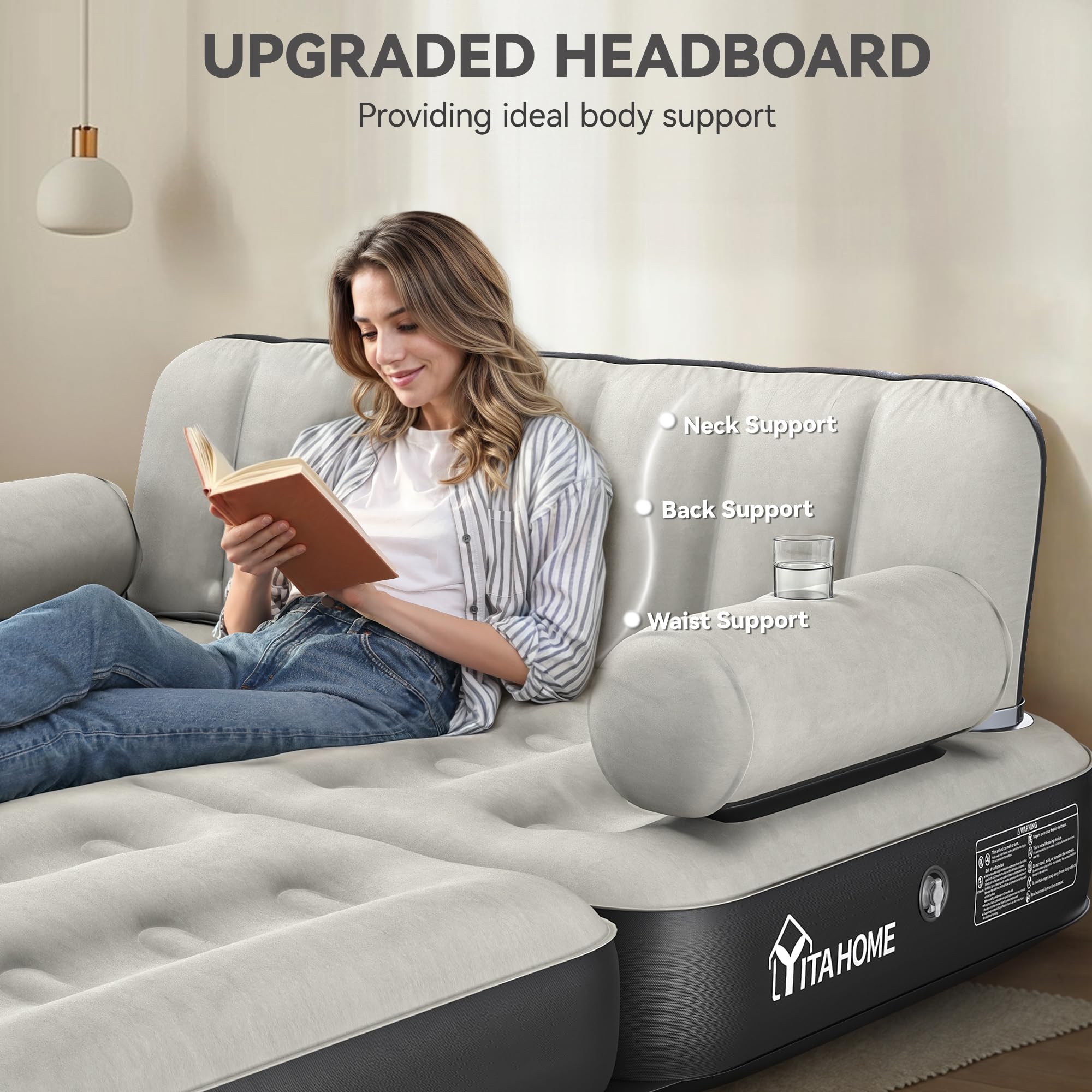 YITAHOME headboard and cup holders providing neck support and convenience
