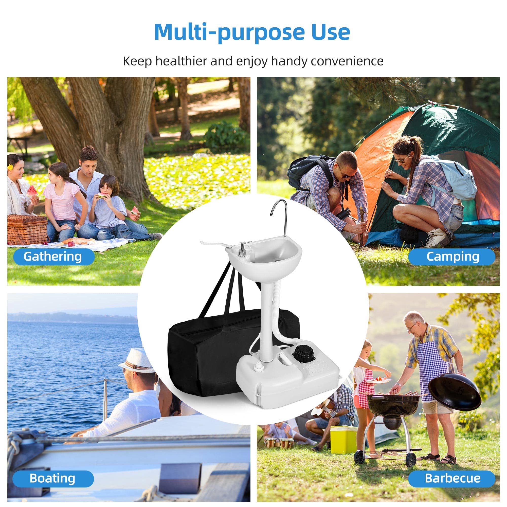 YITAHOME sink beside backpack to show compact size and travel-ready benefit