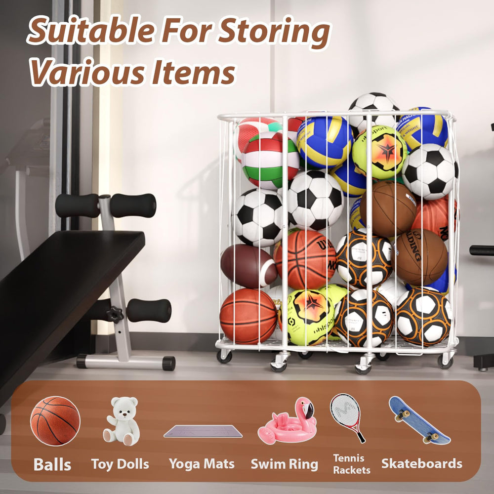 YKDIRECT basket filled with basketballs and soccer balls illustrating storage benefit
