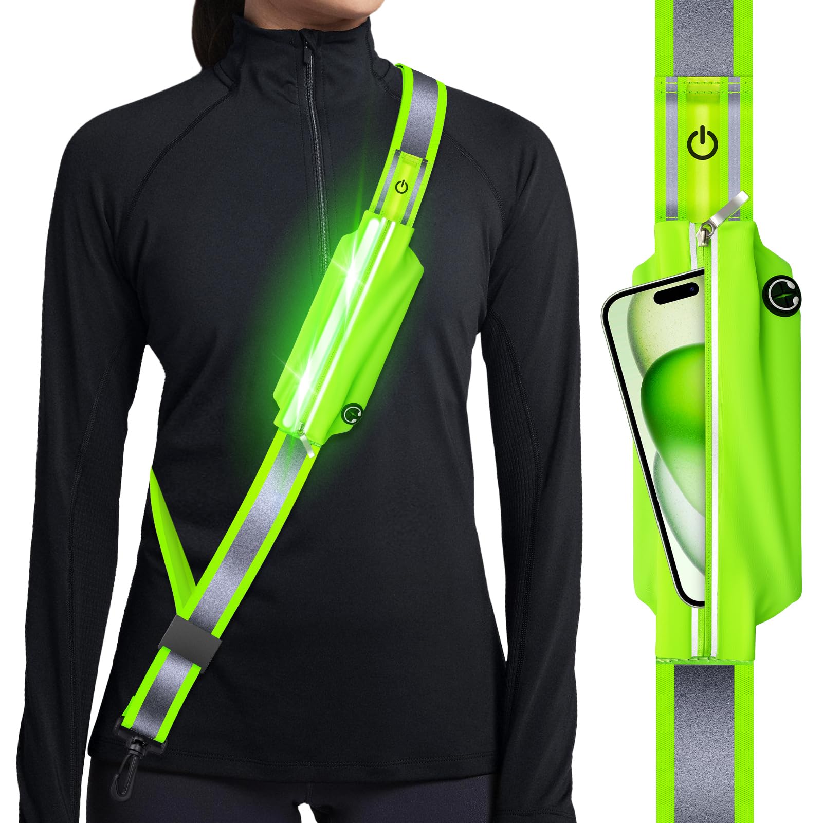 Ylzzrs front view illuminated sash showing bright LEDs and high visibility