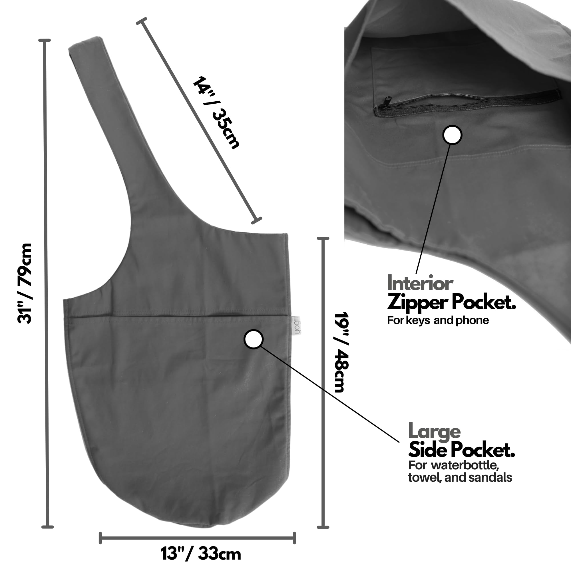 Yogiii tote with mat inserted illustrating quick slide-in convenience