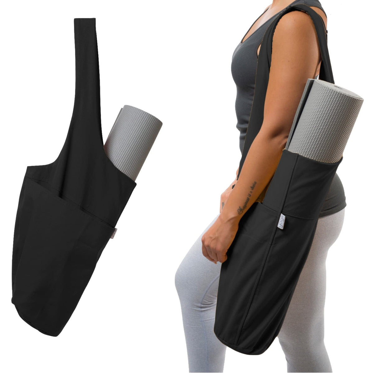 Yogiii obsidian black tote front view showing clean design and easy carry