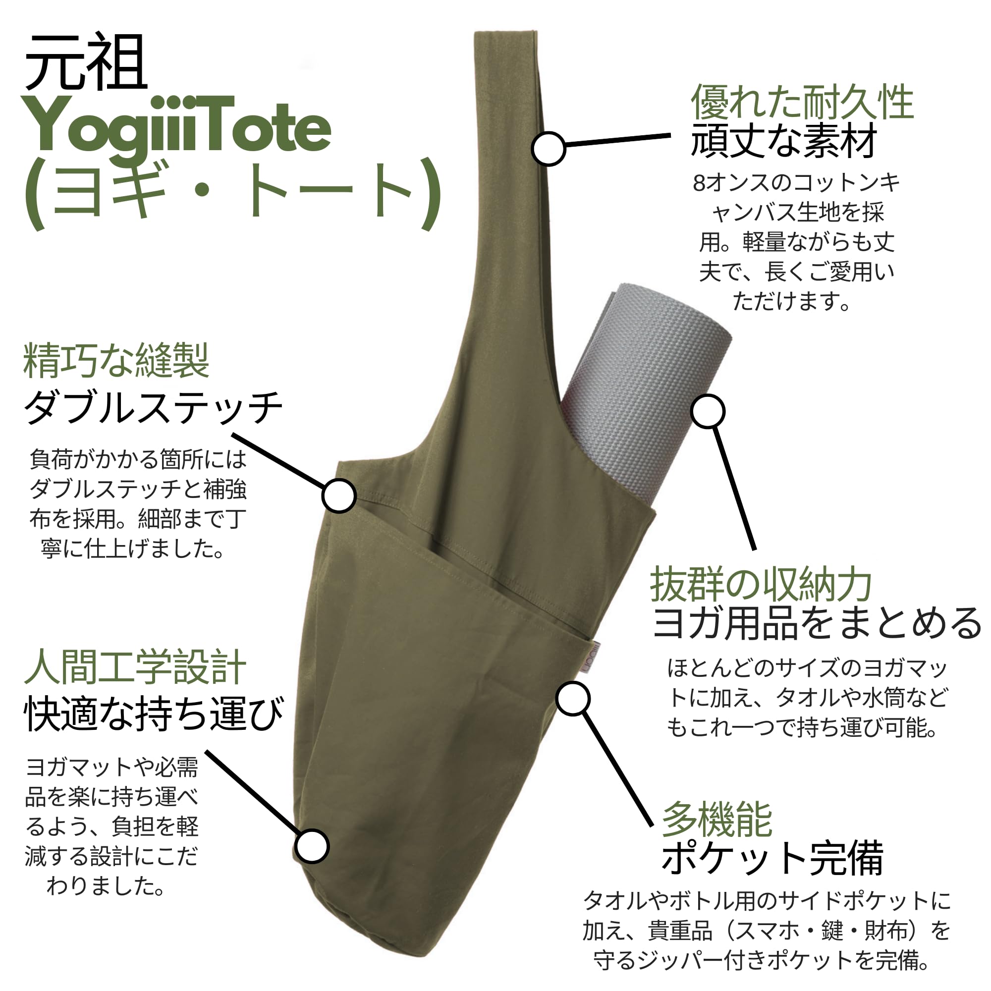 Yogiii large side pocket detail holding a water bottle for easy access benefit