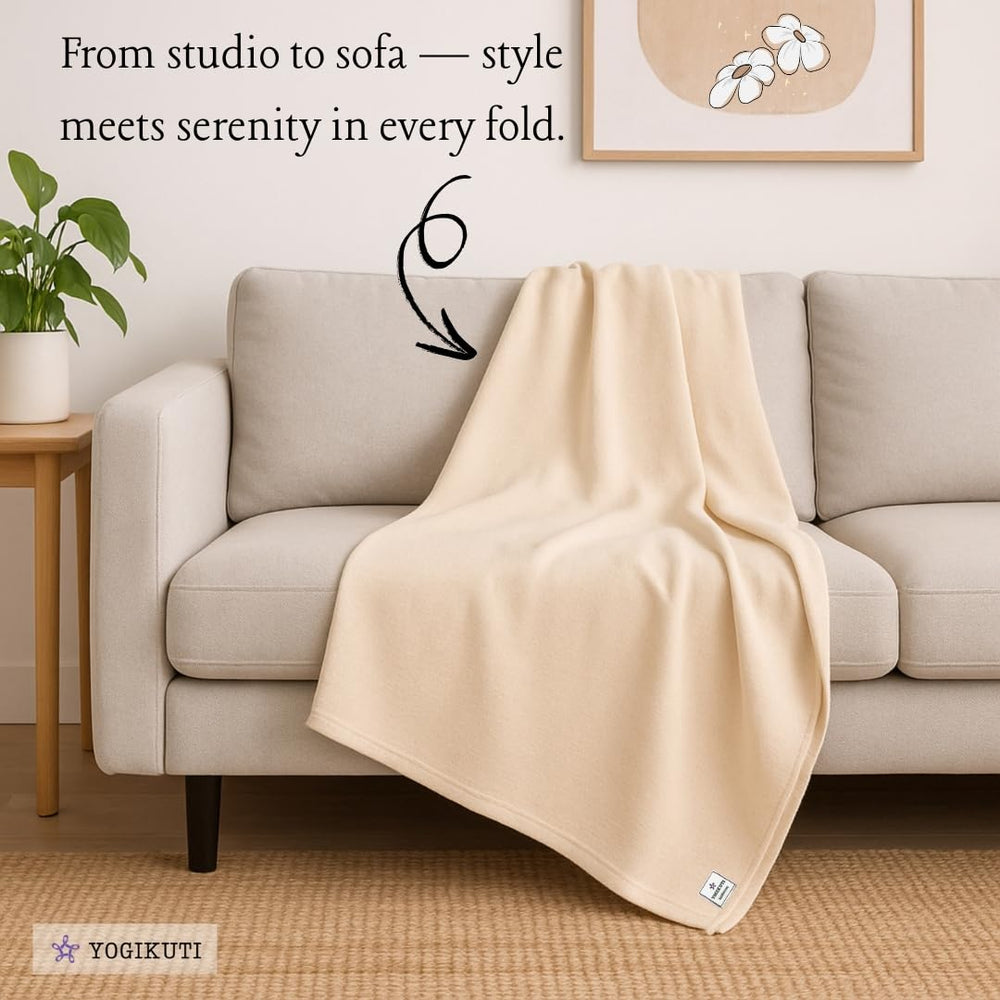 Yogikuti folded blanket inside travel bag showing portability and easy transport