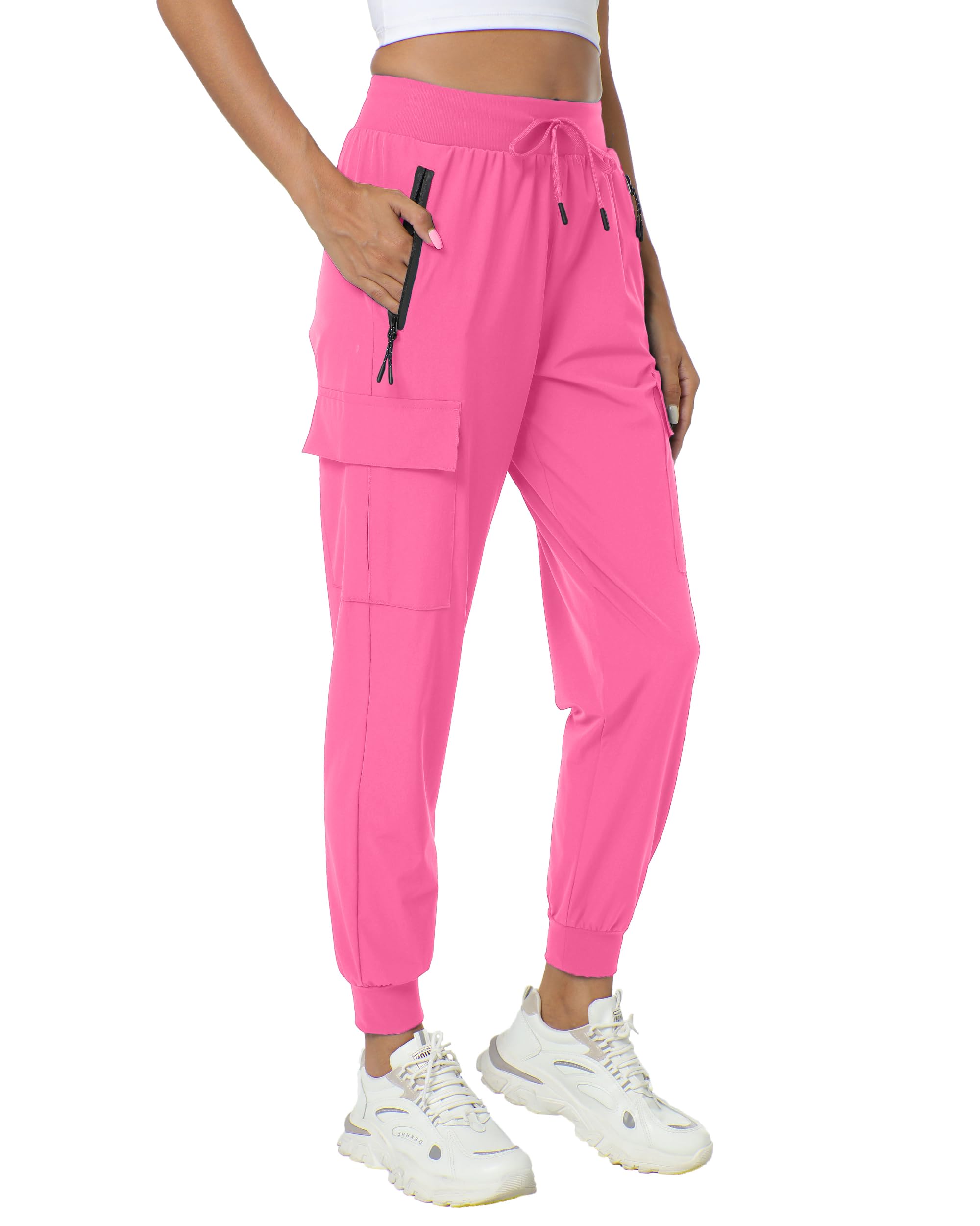 Yoglegins hot pink joggers front view showing fit and color benefit comfort