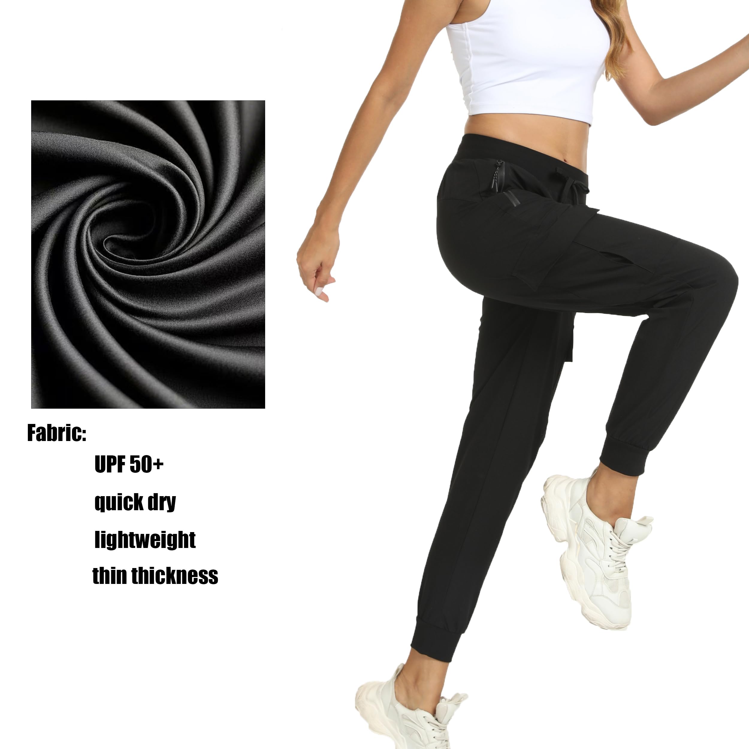 Yoglegins joggers in use on a trail demonstrating water resistance and mobility