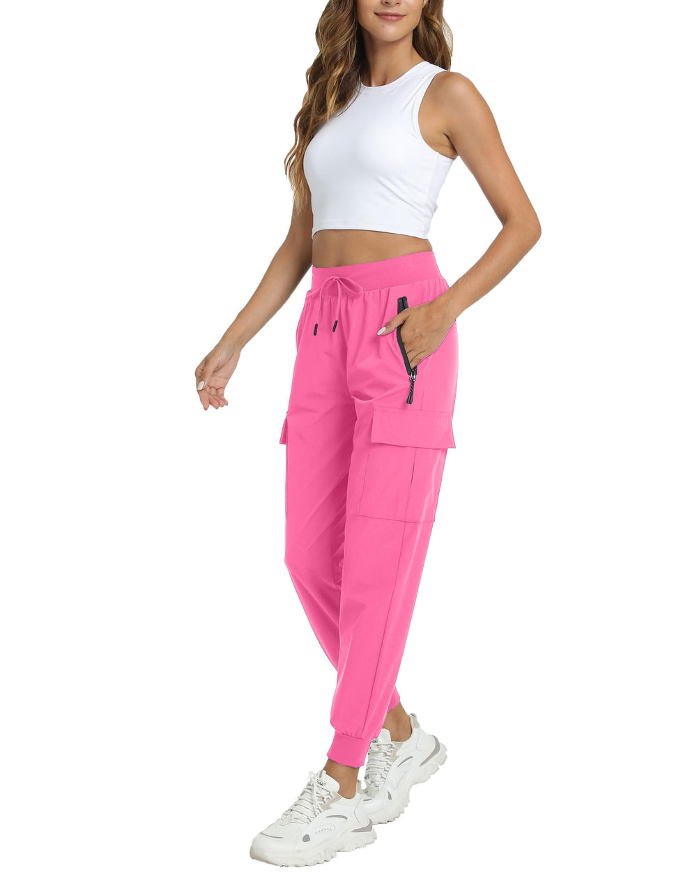 Yoglegins joggers worn on a hike highlighting quick-dry and mobility