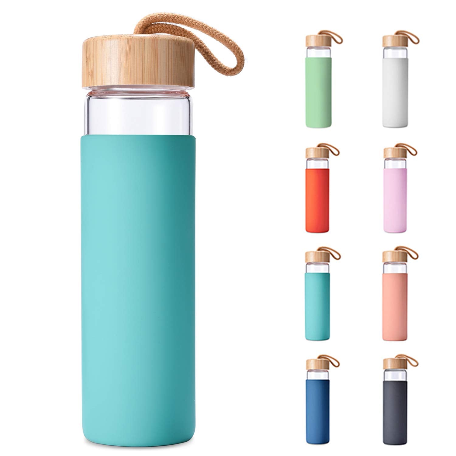 Yomious clear bottle front view showing sleek design and durable glass for everyday use
