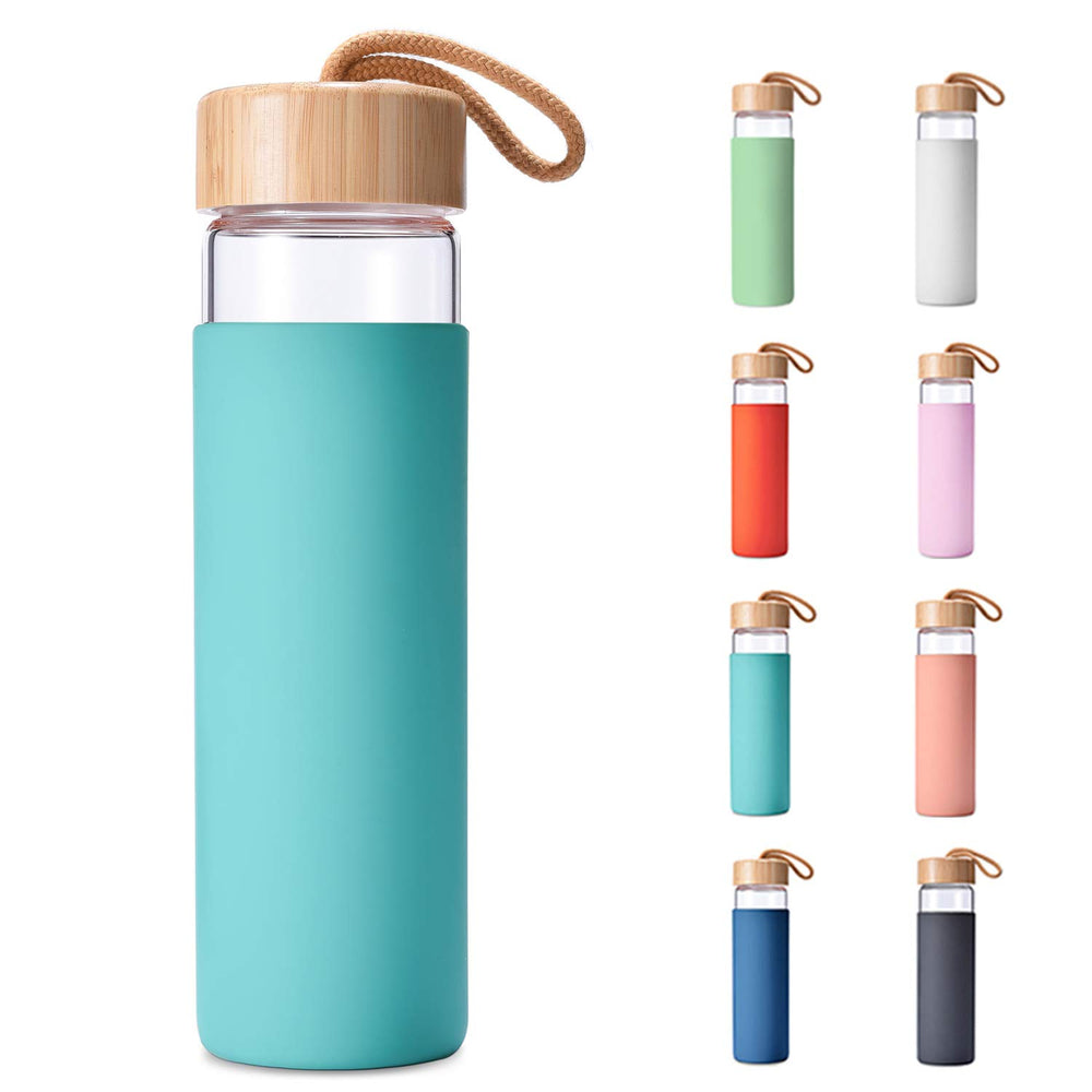 Yomious clear bottle front view showing sleek design and durable glass for everyday use