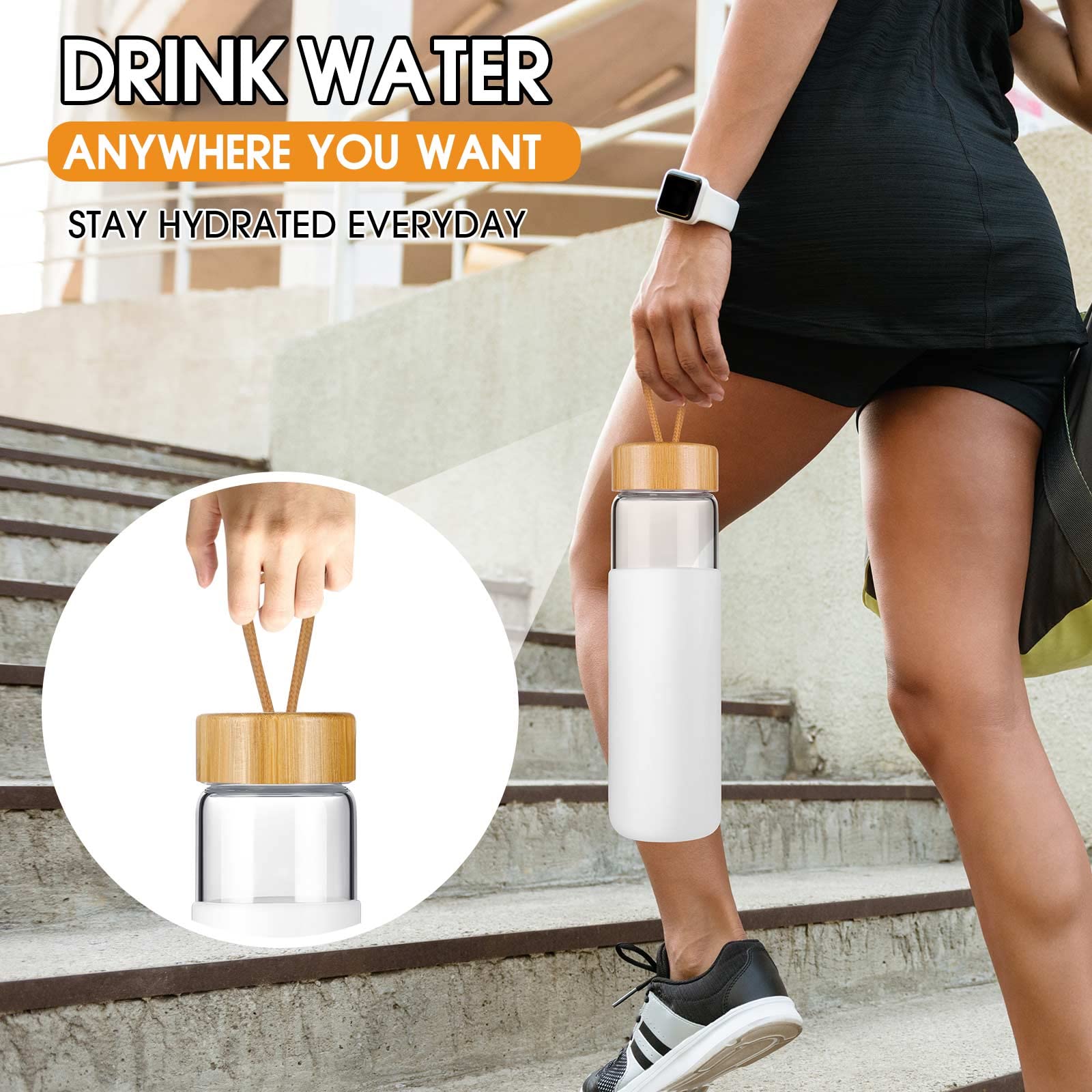 Yomious bottle in gym bag lifestyle image showing convenience and durability