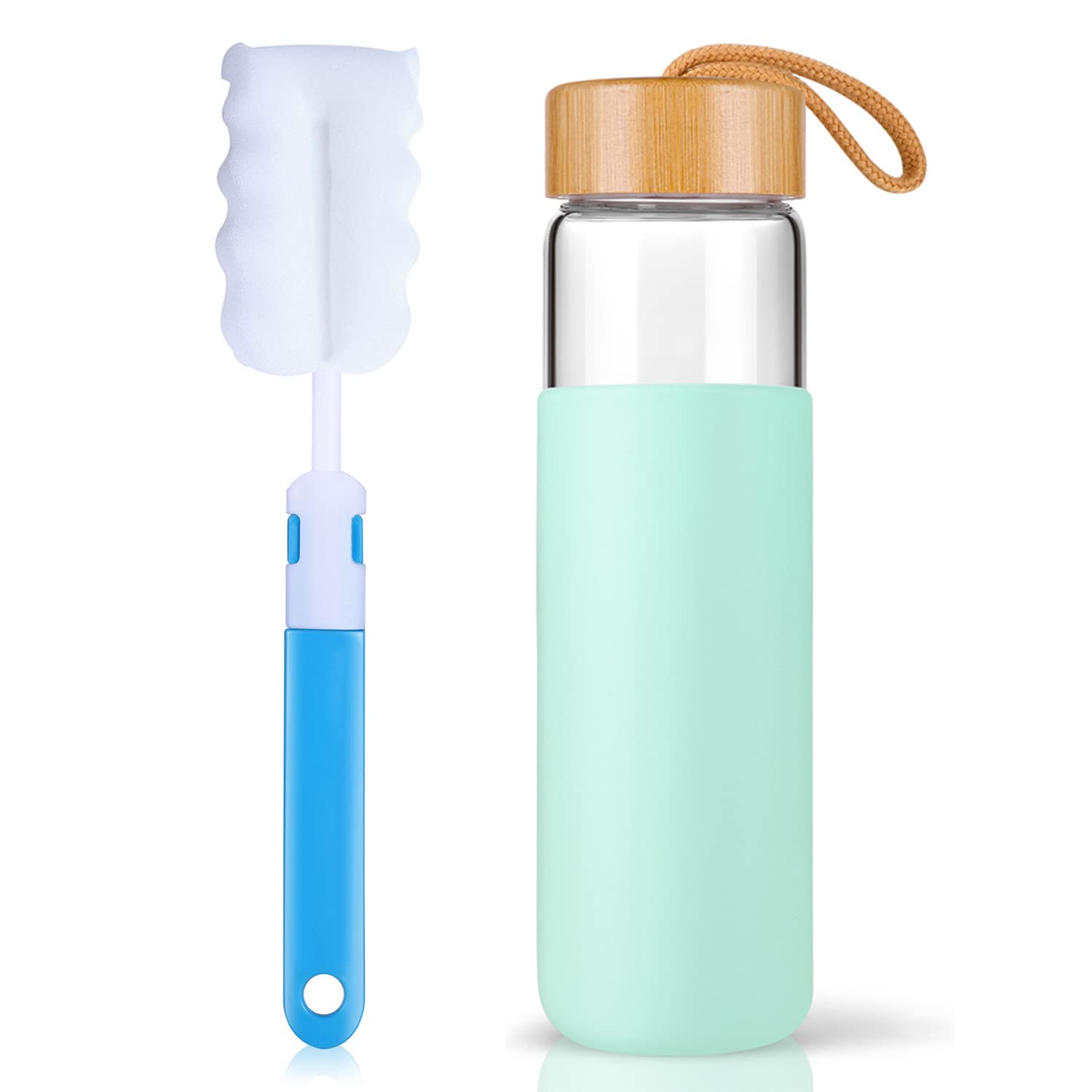 Yomious bottle next to smartphone showing 20 oz capacity and compactness benefit