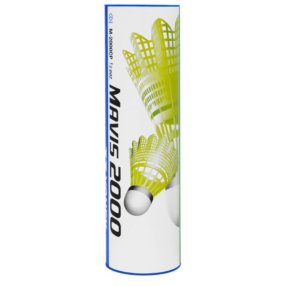 YONEX Mavis 2000 front tube showing packaging and visible yellow shuttles for quick selection