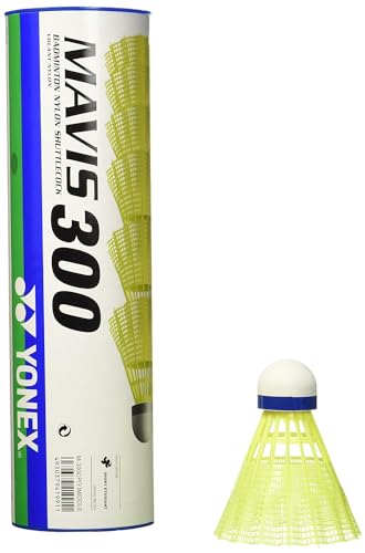 YONEX Mavis 300 cork and yellow cap detail showing clear speed coding and consistent impact feel