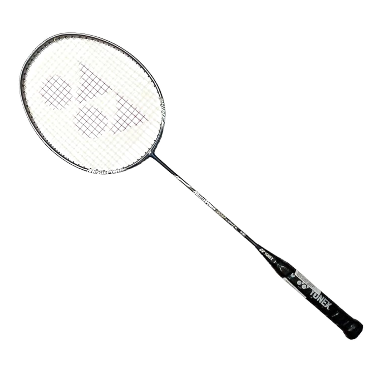 YONEX racket front view showing black white design and balanced play benefit
