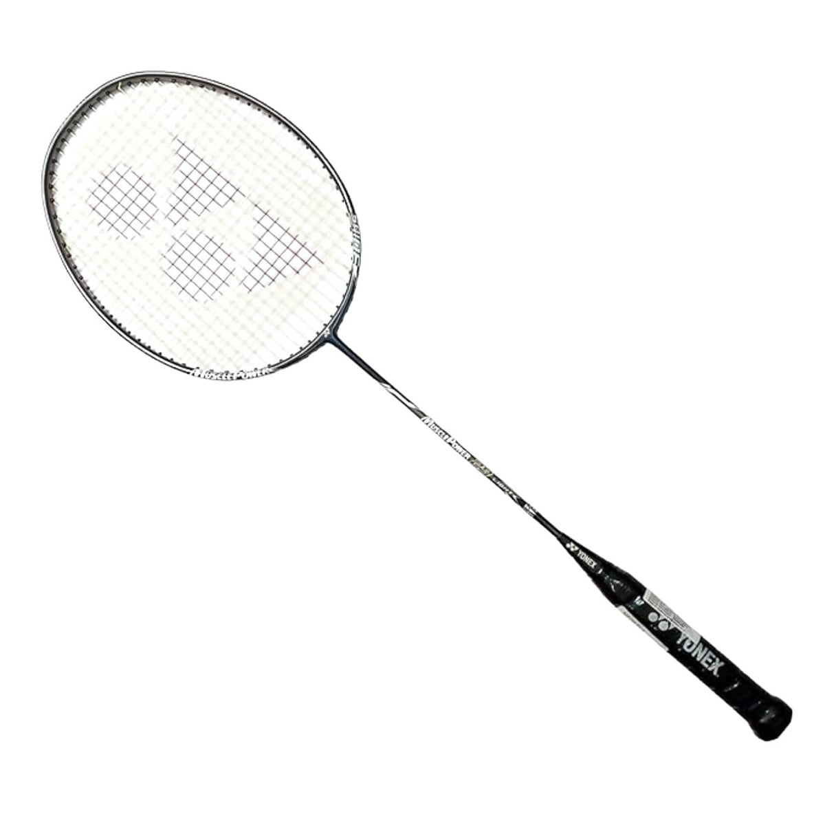 YONEX racket front view showing black white design and balanced play benefit