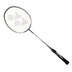 YONEX racket front view showing black white design and balanced play benefit
