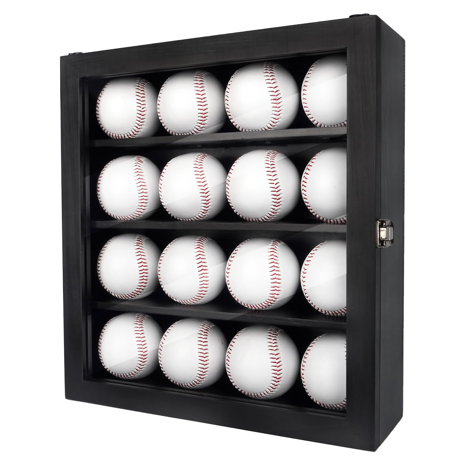 yongvelin front view display case showing 16 autographed baseballs and elegant presentation benefit
