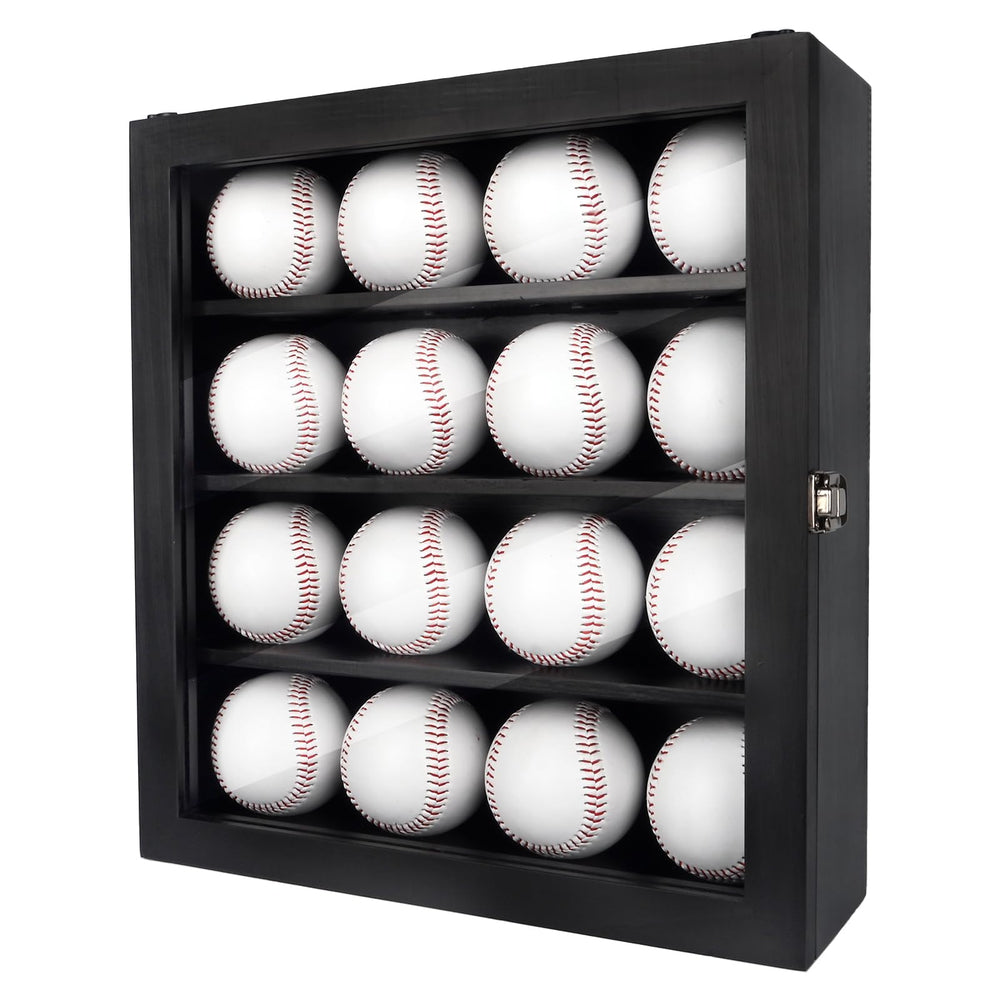 yongvelin front view display case showing 16 autographed baseballs and elegant presentation benefit