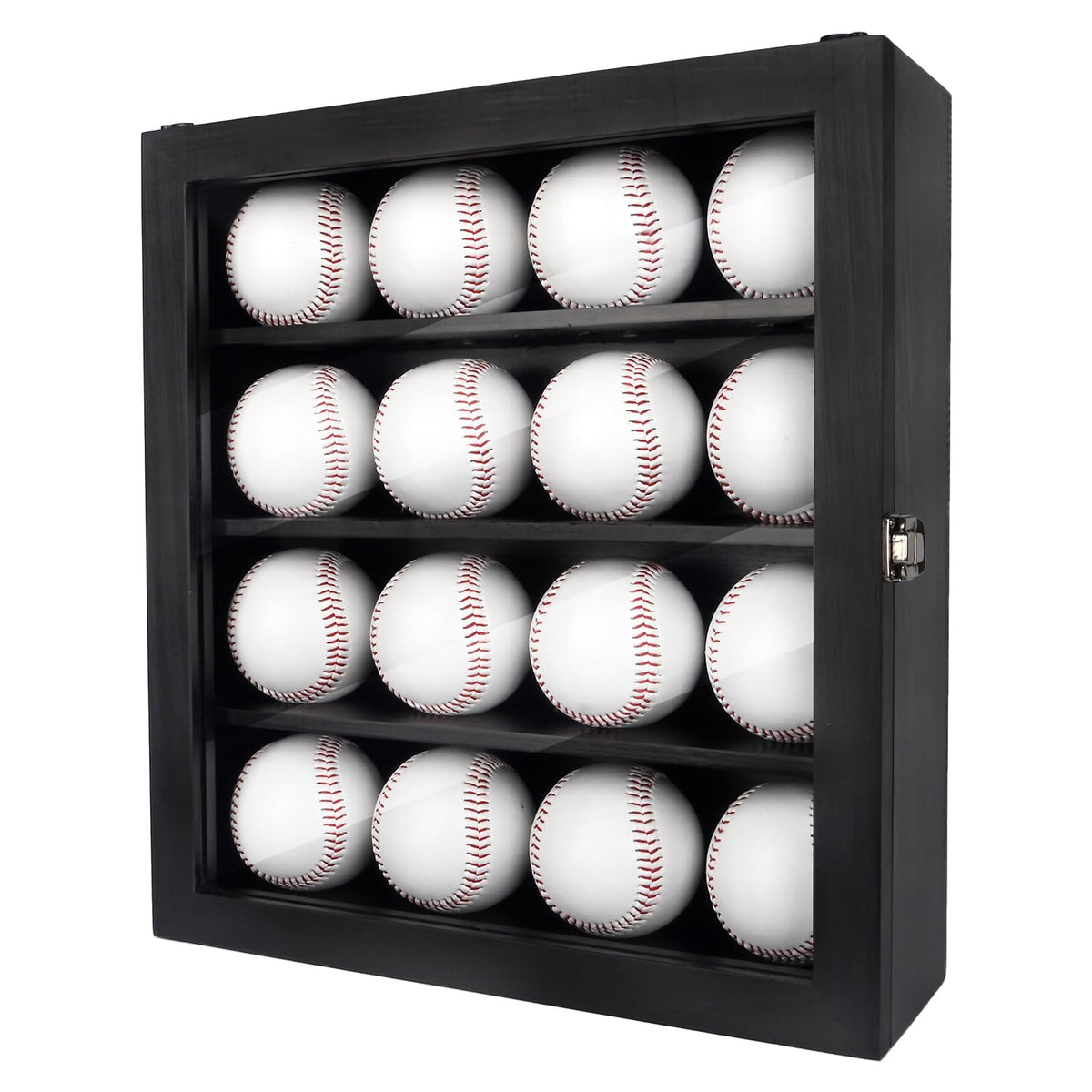 yongvelin front view display case showing 16 autographed baseballs and elegant presentation benefit
