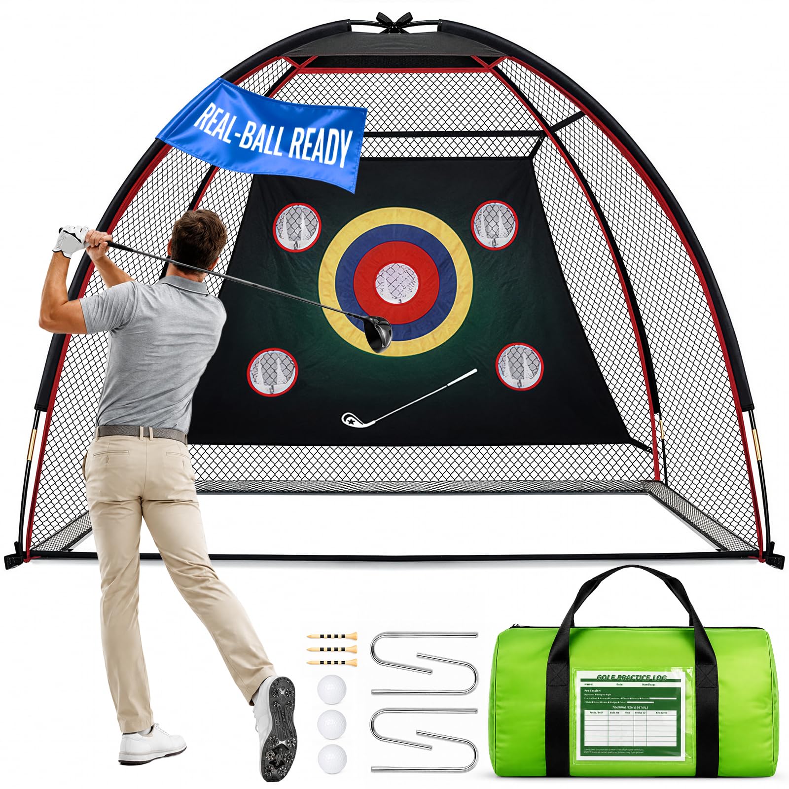 YOREPEK front view of full 10x7ft setup showing large catching area and stability