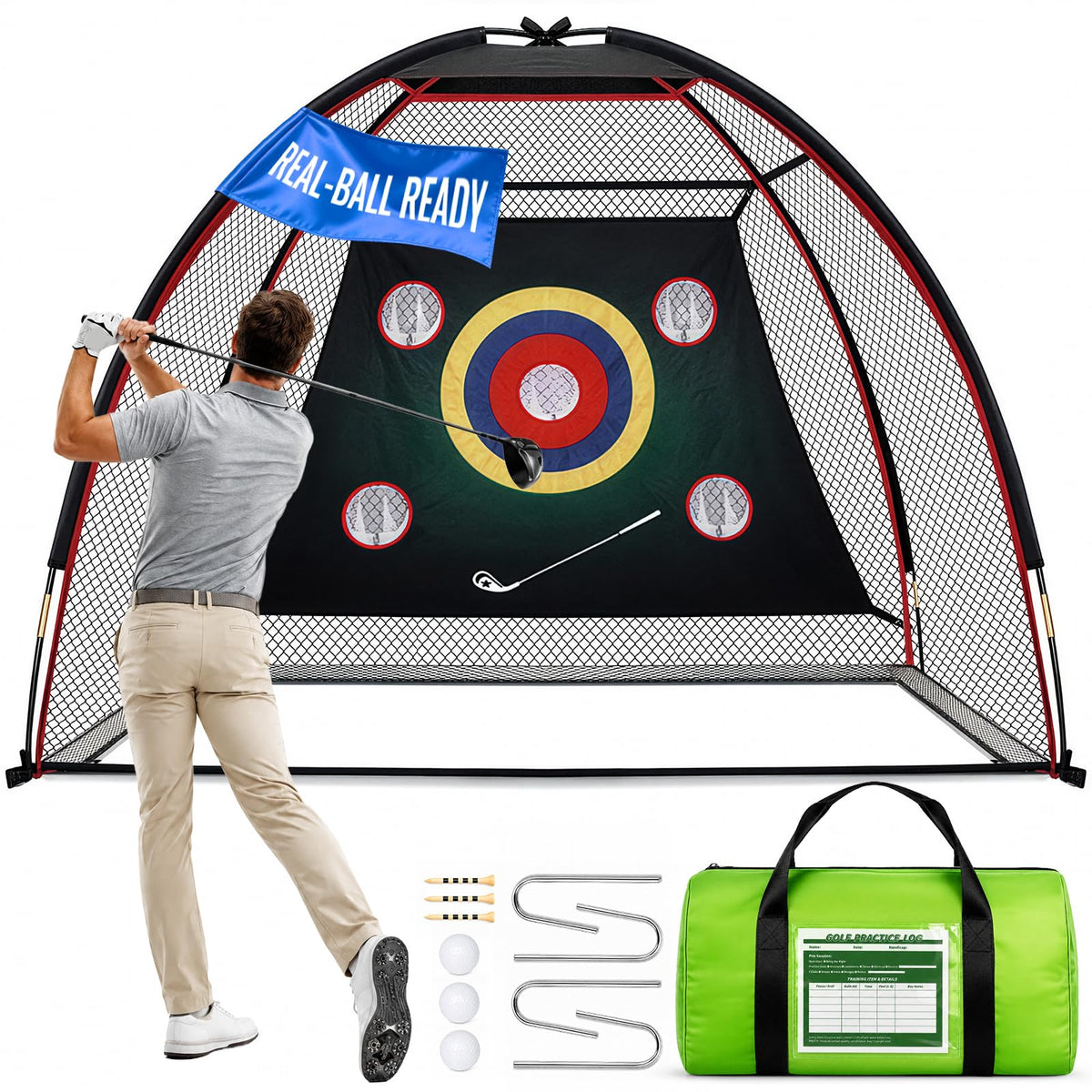 YOREPEK front view of full 10x7ft setup showing large catching area and stability