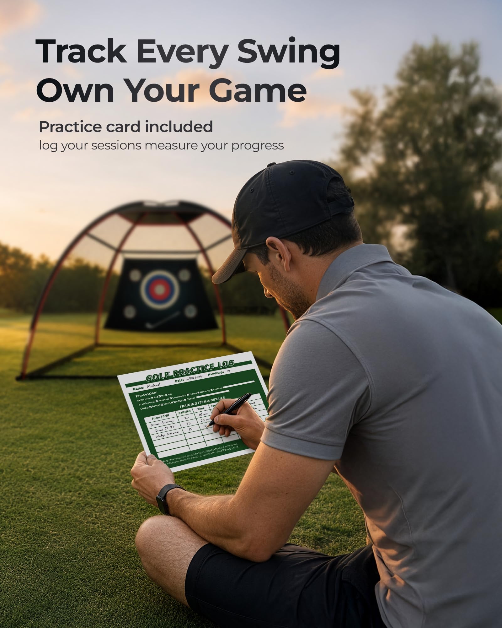 YOREPEK in-use backyard driving scene showing real ball practice convenience