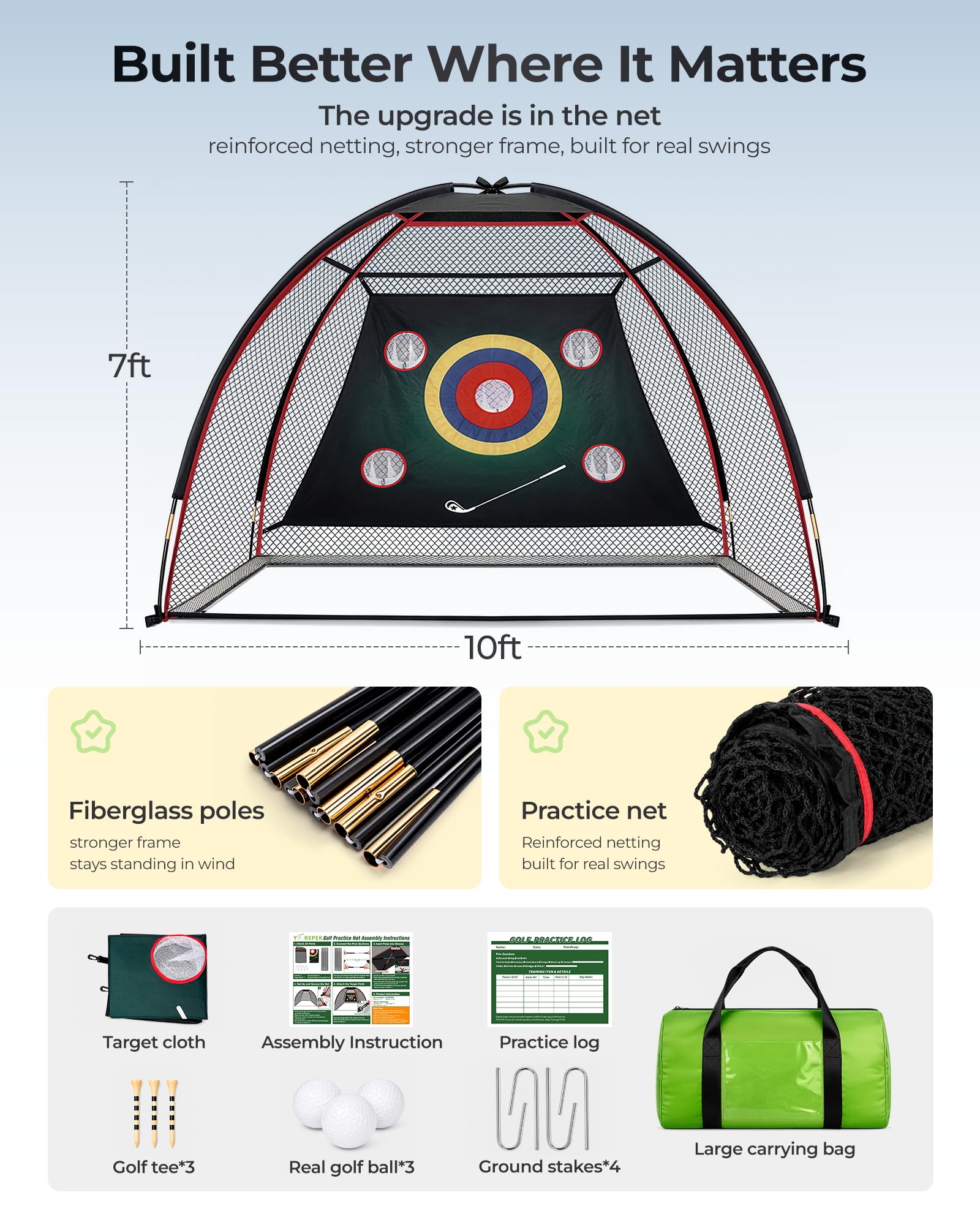 YOREPEK scale comparison with golf club to show net size and hitting distance