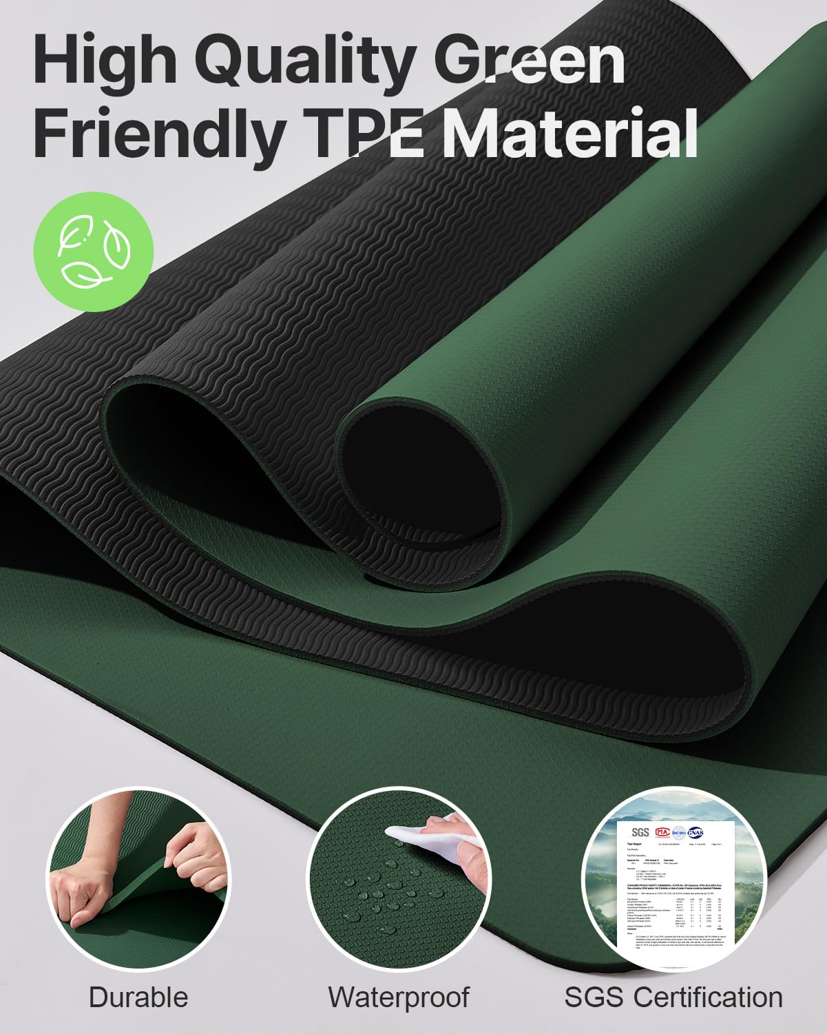 YOTTOY mat beside a yoga block illustrating size and scale for taller users