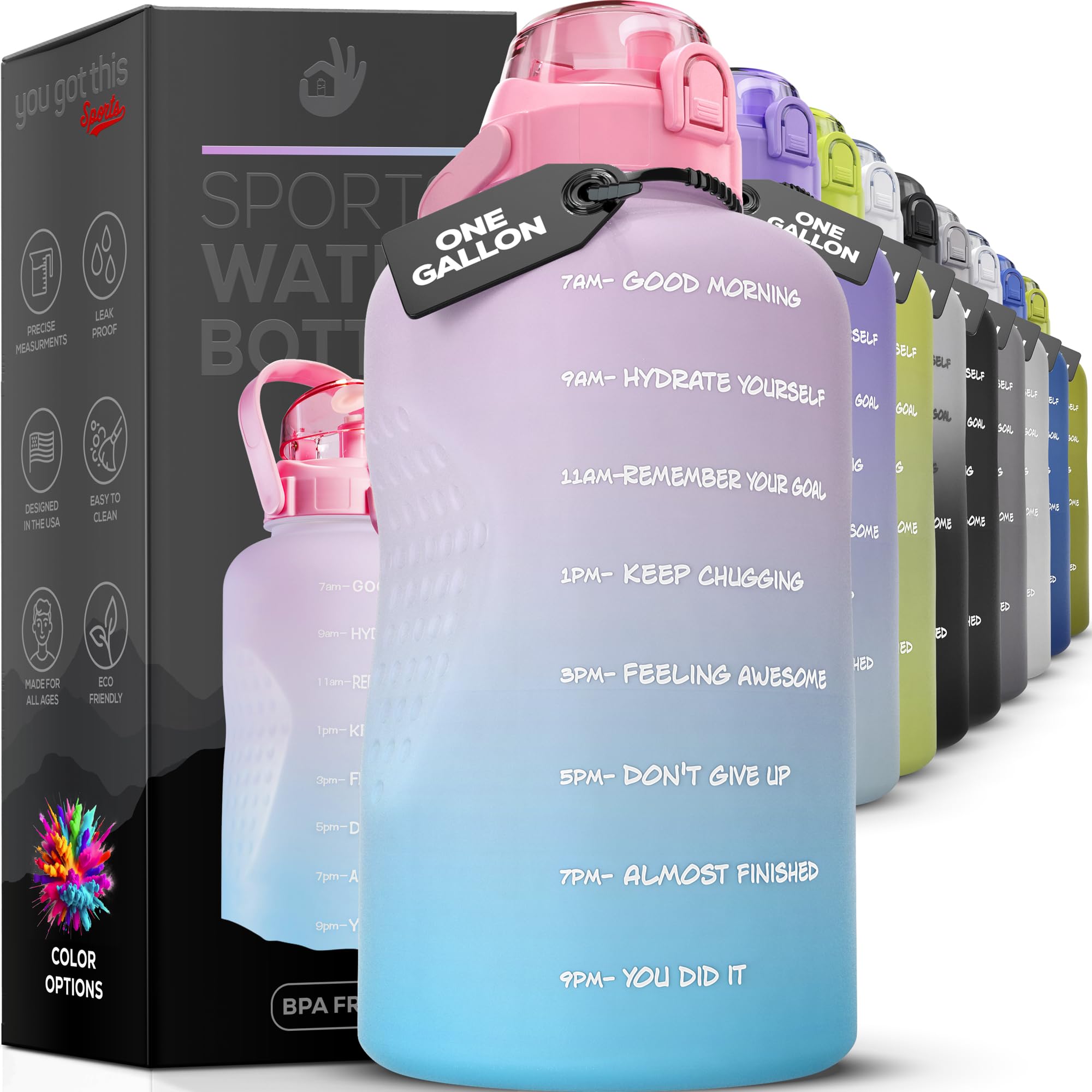 YOU GOT THIS LIVING front view showing full jug and motivational branding, encourages steady hydration