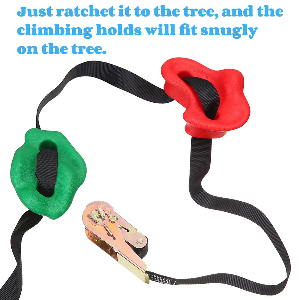 Youeon holds mounted on a large tree illustrating no-drill installation