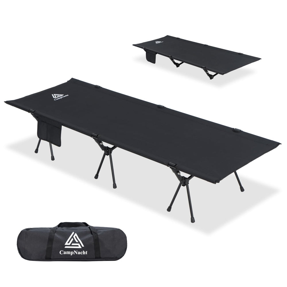 YOUGYM cot front profile showing stable raised sleeping surface and support