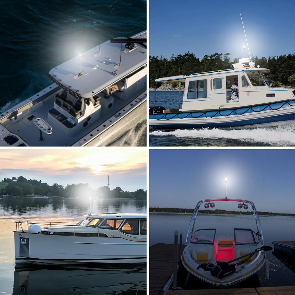Young Marine in-use on anchored boat at night showing visible 3 nautical mile white light