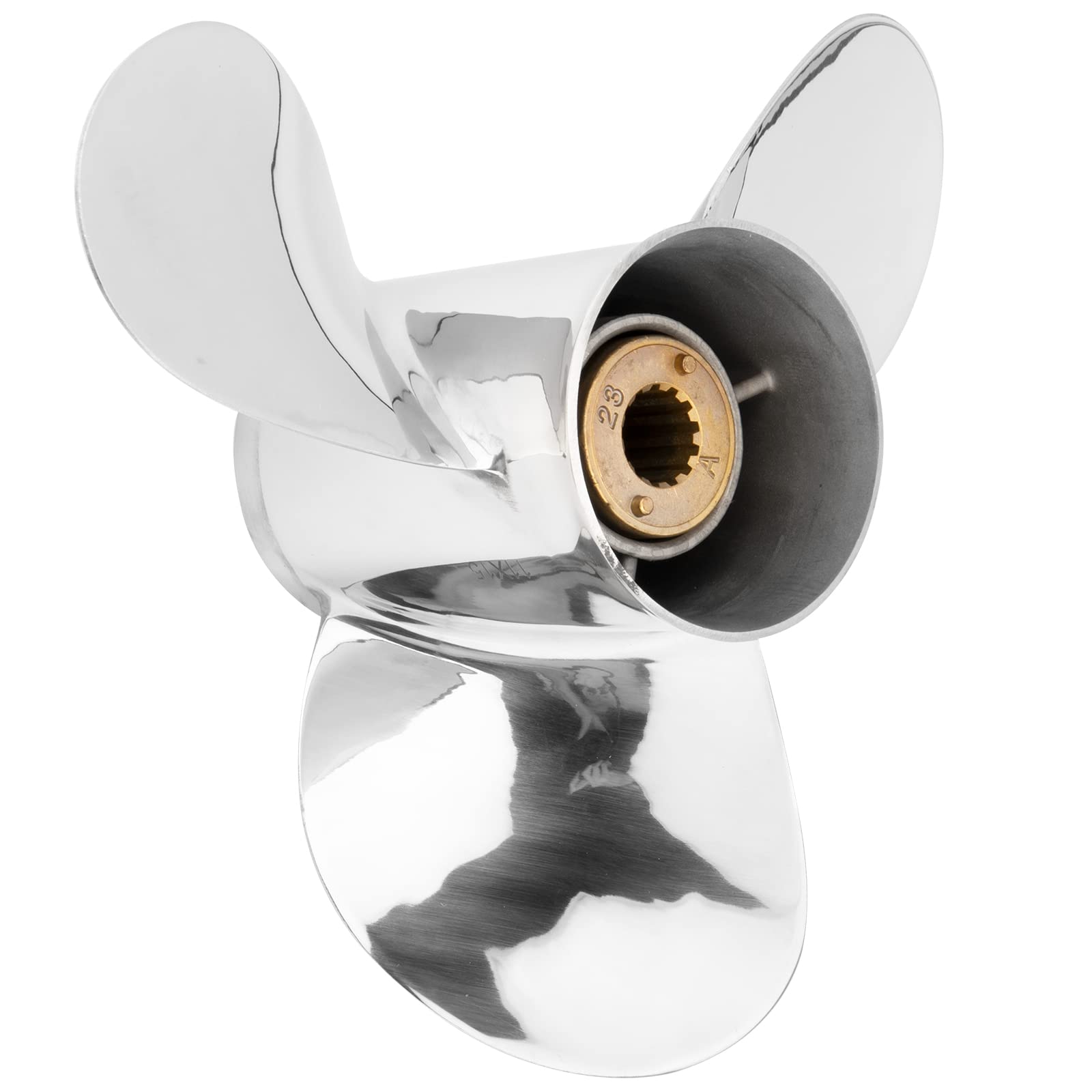 YOUNG PROPS 13-tooth hub spline close-up ensuring correct Mercury engine fit