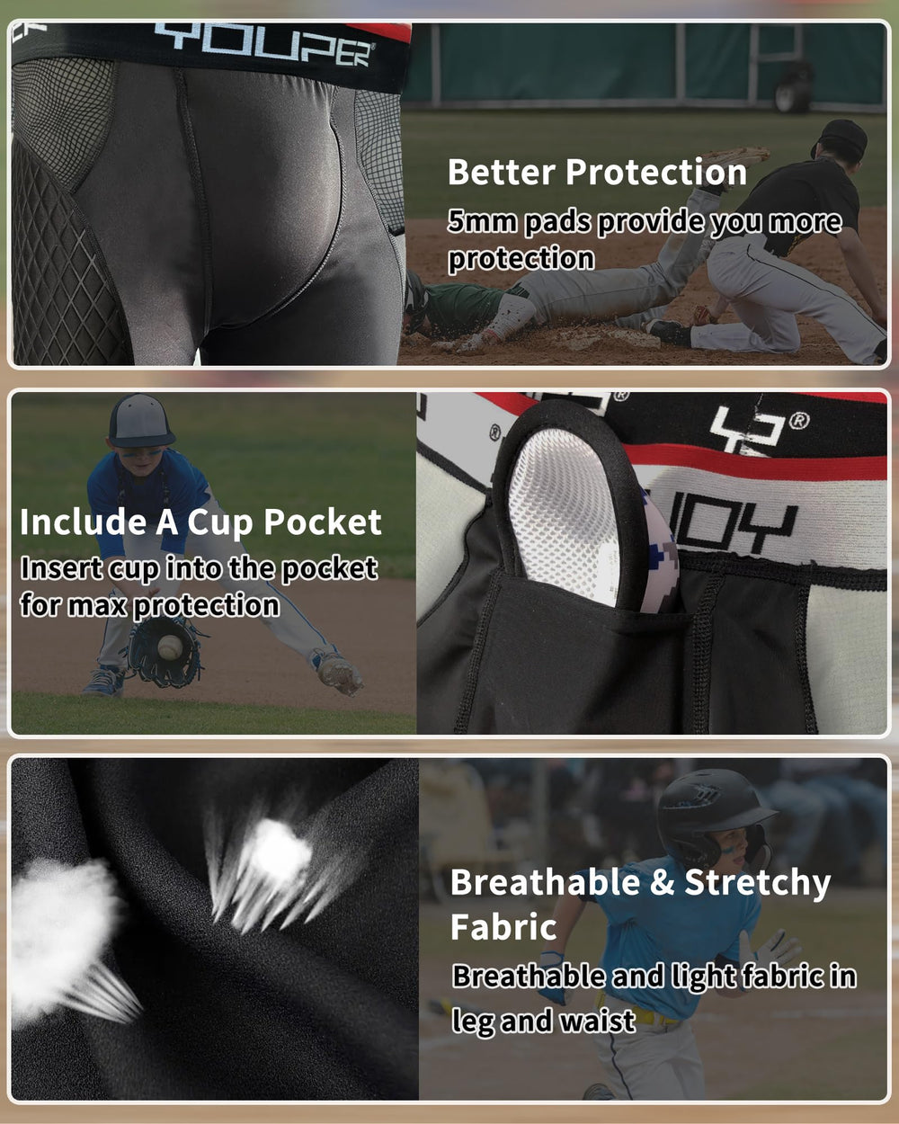 Youper inset pocket detail for cup showing secure fit and stability benefit