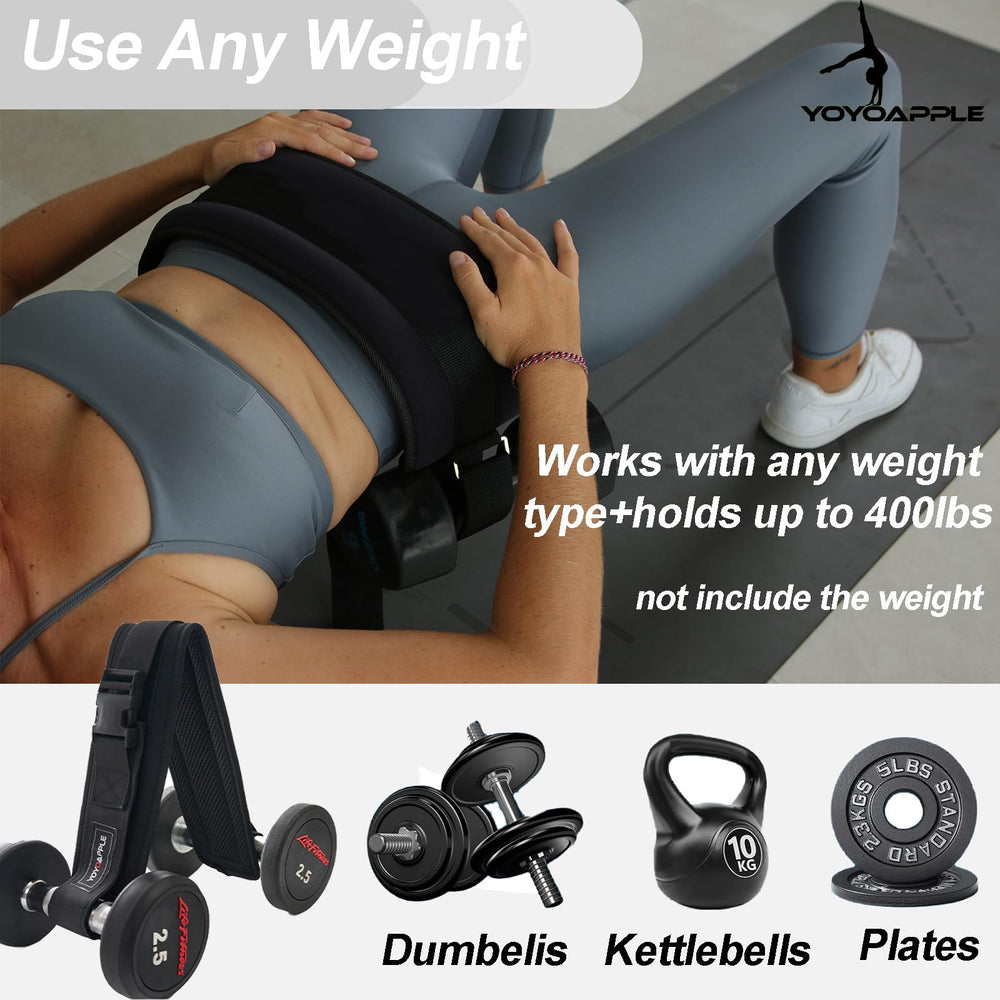 Yoyoapple padded hip thrust belt displayed to show extra width and comfort for lifts