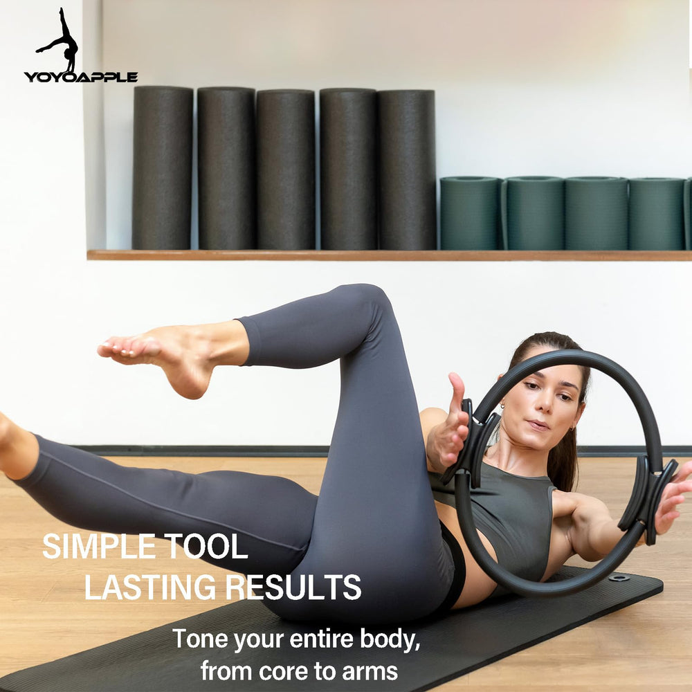 Yoyoapple closeup of Pilates ring showing EVA coating and firm grip, comfortable resistance
