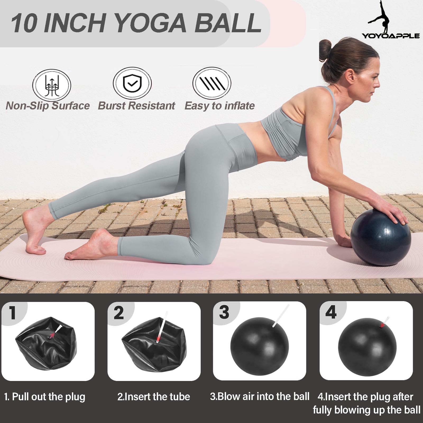 Yoyoapple small Pilates ball detail on floor demonstrating anti‑burst material and stability