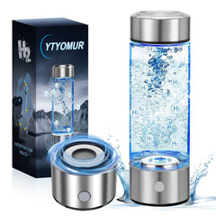 YTYOMUR front view bottle showing sleek glass and lid, portable hydration benefit