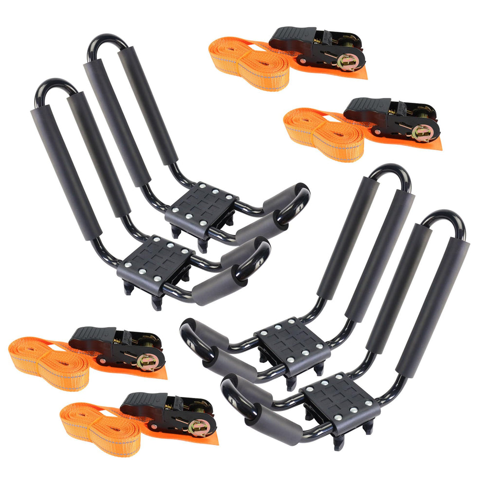 YUANSHI front view of J-bar rack showing stable kayak hold and easy loading