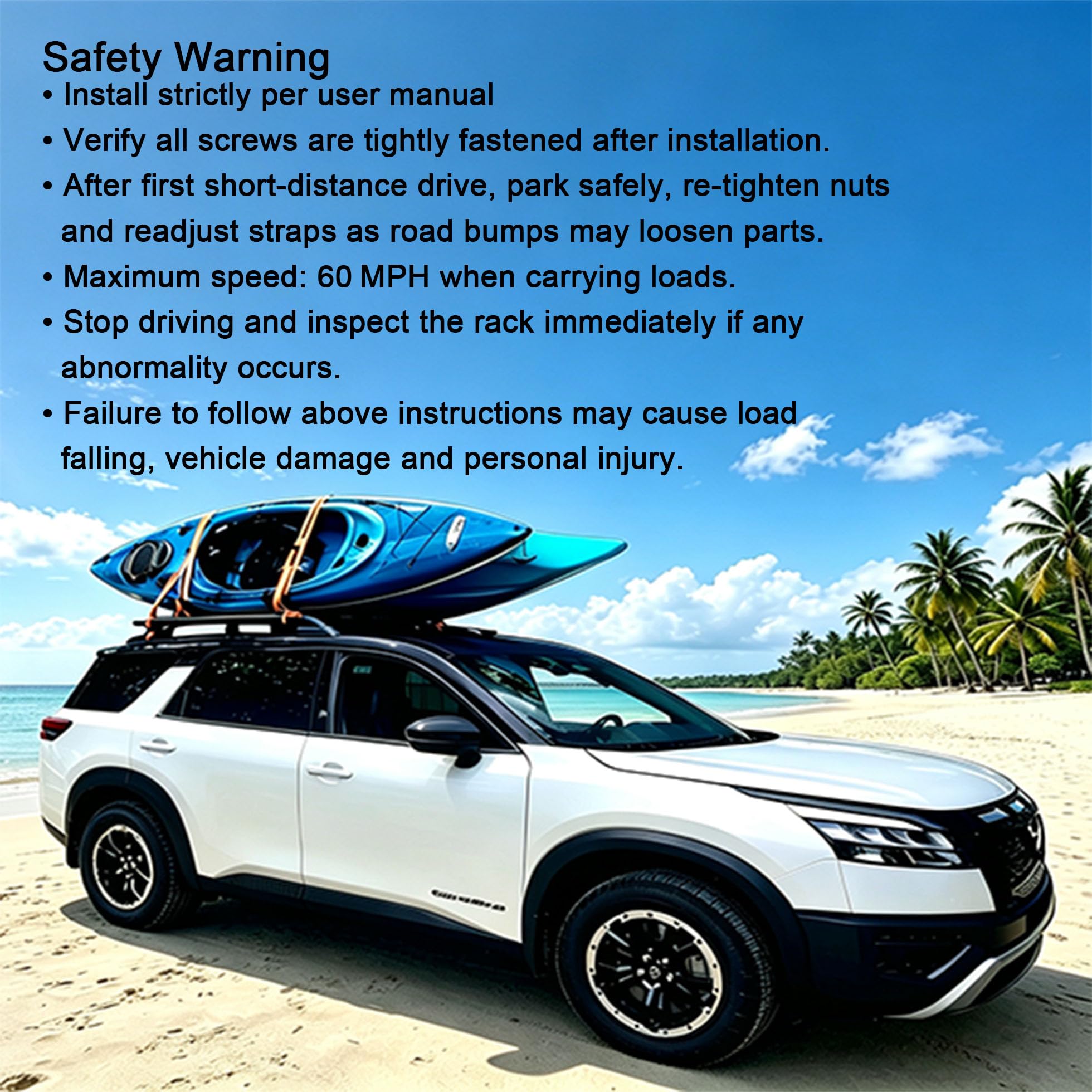 YUANSHI roof rack with kayaks at beach demonstrating travel readiness benefit