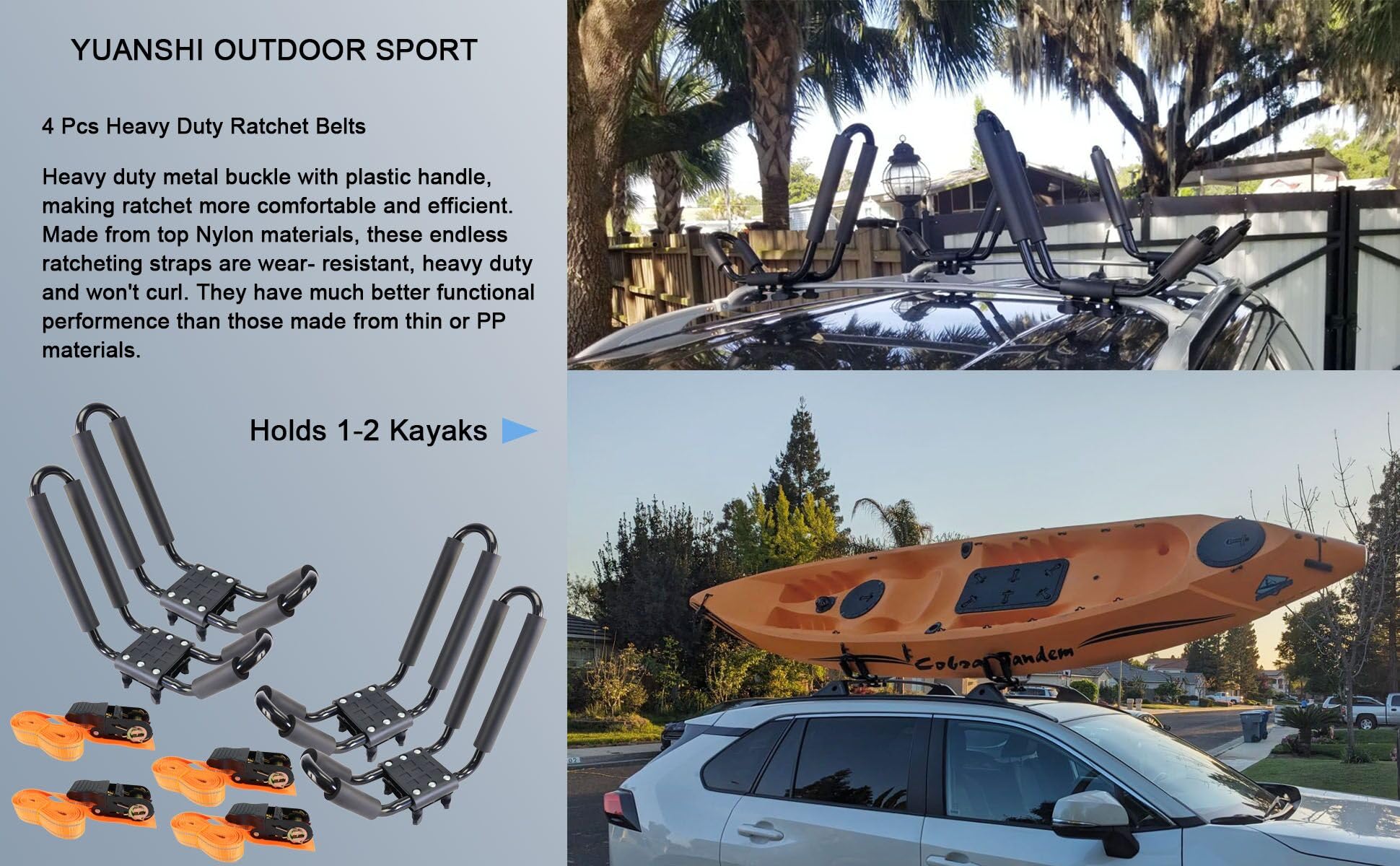 YUANSHI close-up of adjustable padding protecting kayak hull during transport