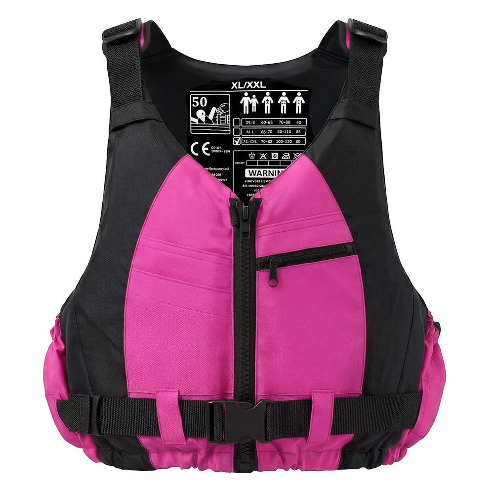 Yueta front view of pink swim jacket showing fit and secure closure benefit