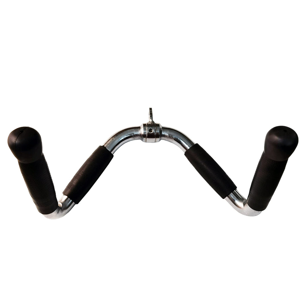 yuhqc front view of chrome lat tricep bar showing full length and grips, durable construction benefit