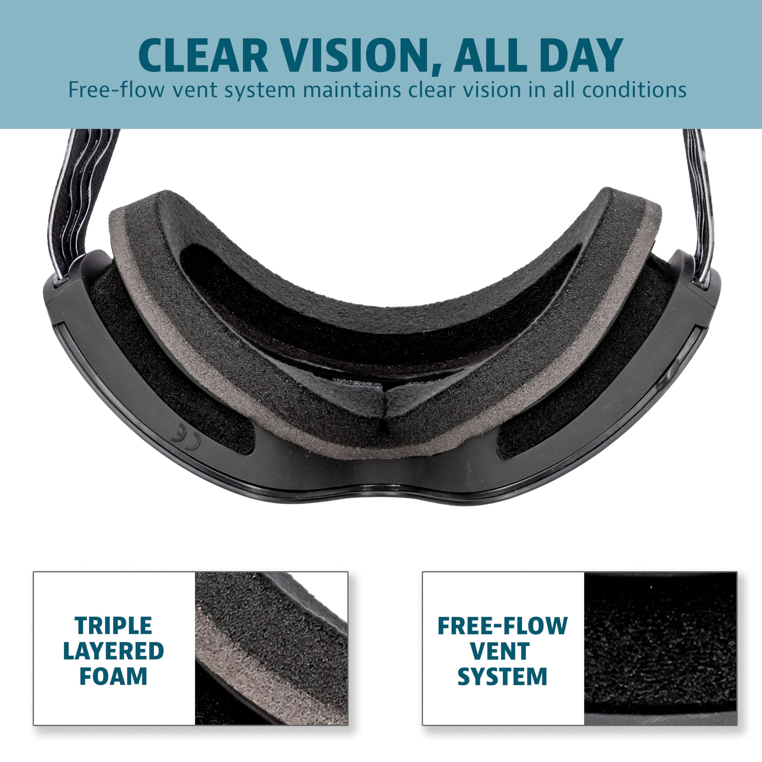 Yukon Charlie's goggles worn on slope demonstrating clear vision benefit
