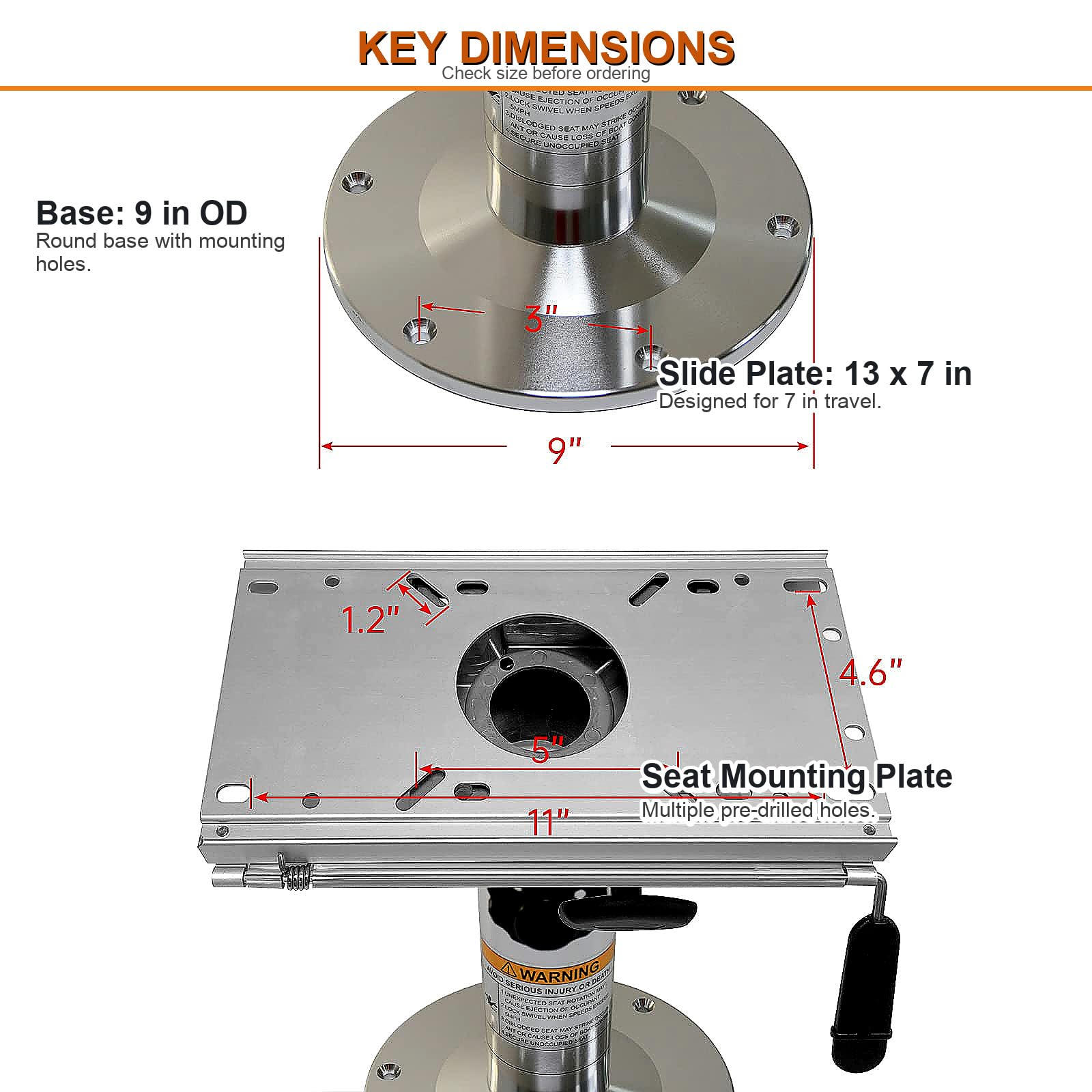 Yuleimy base bottom detail showing heavy-duty 9-inch OD base for reduced rattle