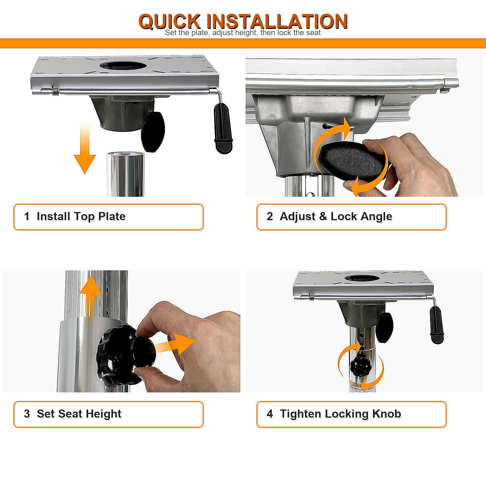 Yuleimy close-up of locking knob illustrating secure clamp for wobble-free seating