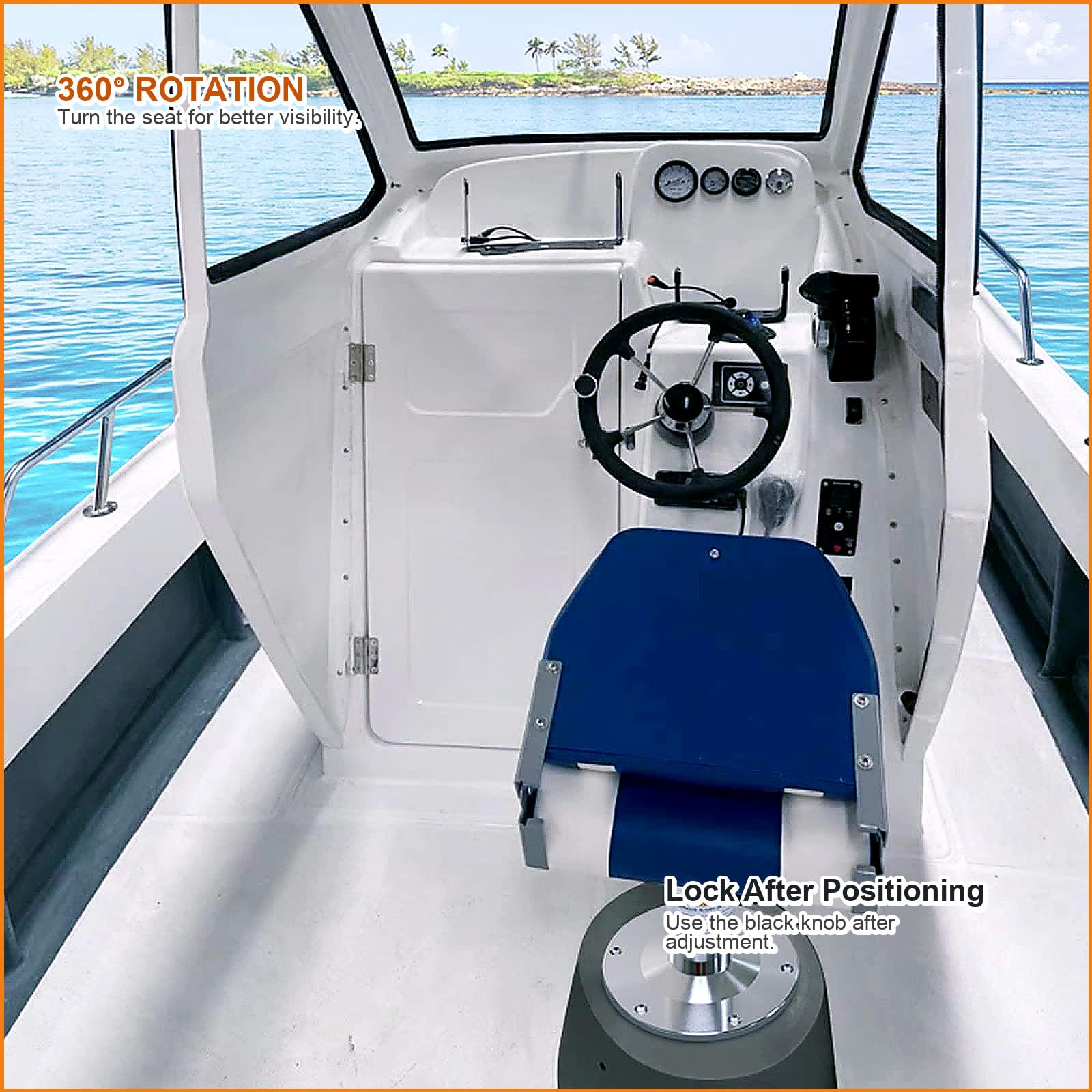 Yuleimy side profile swivel showing 360-degree rotation for easier boarding and access