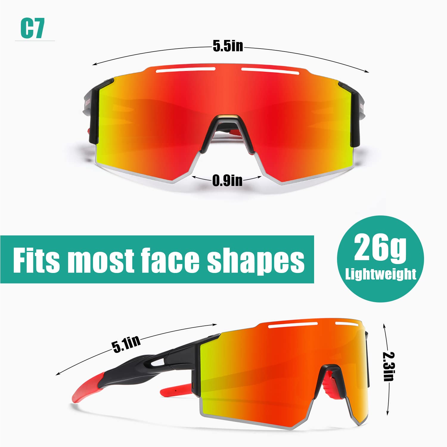 YUNBLL&KO adjustable nose pads and non-slip temples for secure fit