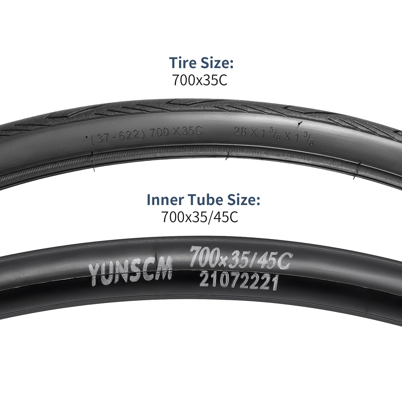 YunSCM tire beside ruler showing 35mm width and clear sizing information