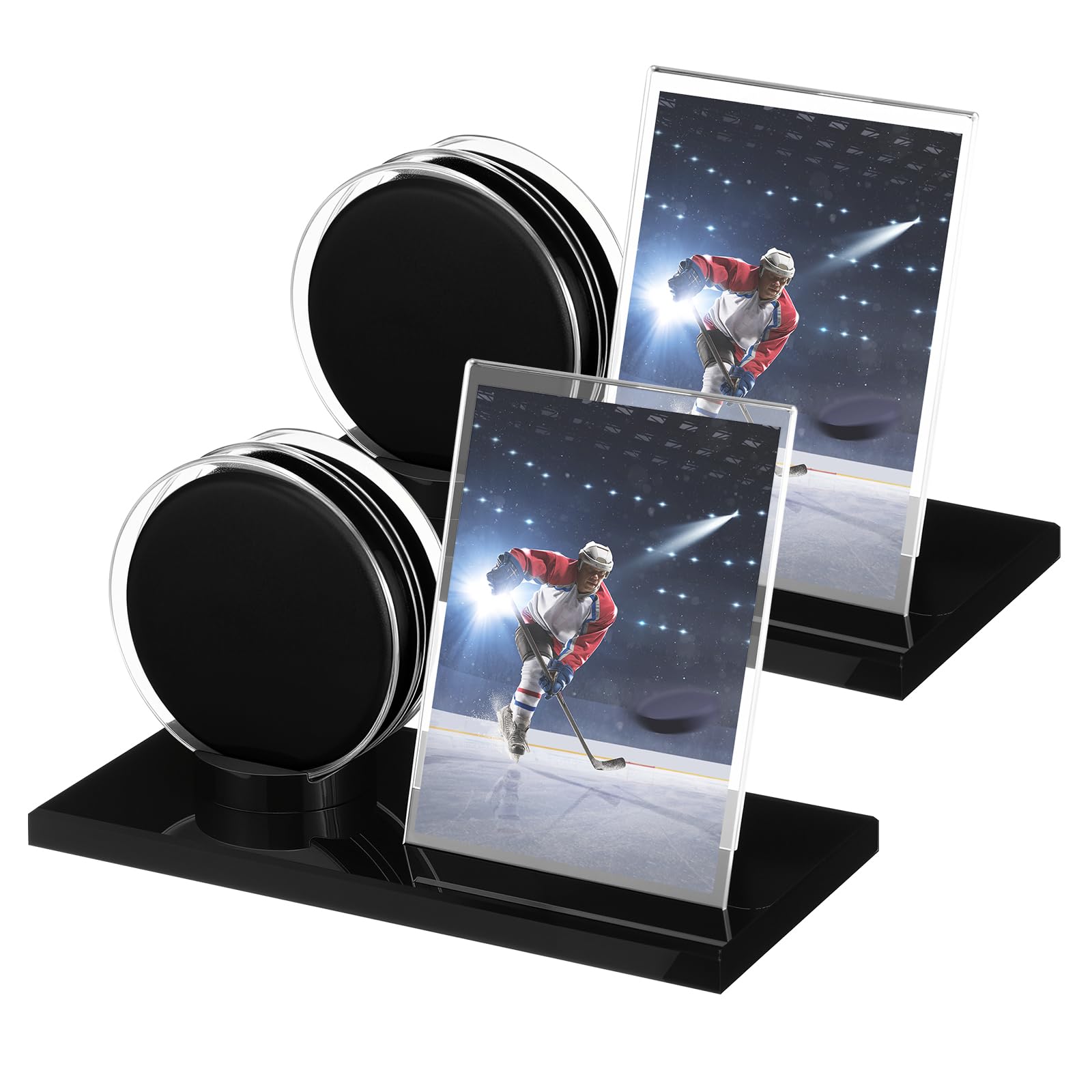 Yuntau front view of puck and card display showcasing clarity and protection